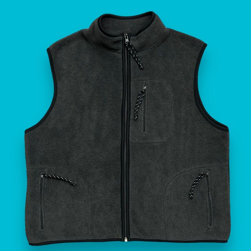 Vintage Fleece Vest Full Zip Jacket 90s Soft Polyester Womens XL Dark Gray